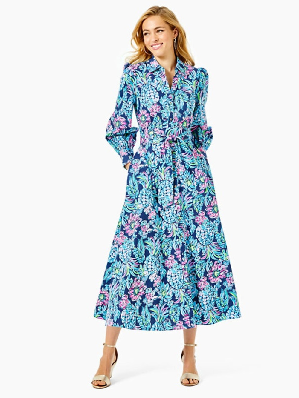 NWT Lilly Pulitzer Mira Shirtdress High Tide Navy Pineapple Paradise Size 6 - Picture 2 of 6